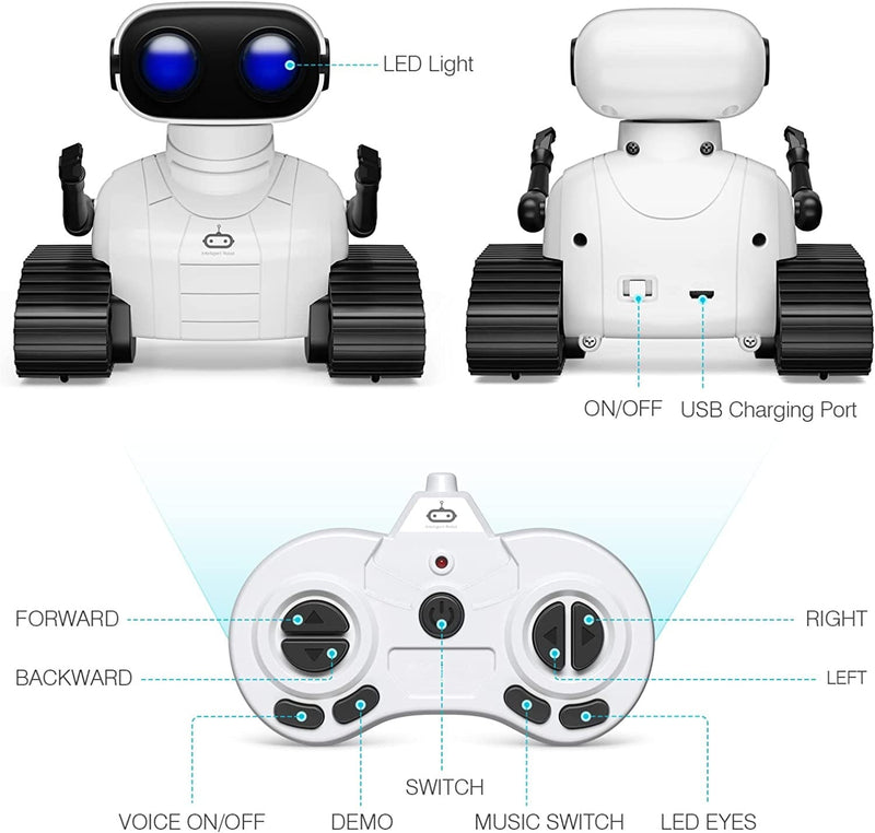 Rechargeable RC Robot Toy, LED Eyes & Music, for Kids 3+