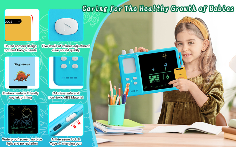 LCD Writing Tablet for Kids with Talking Flash Cards