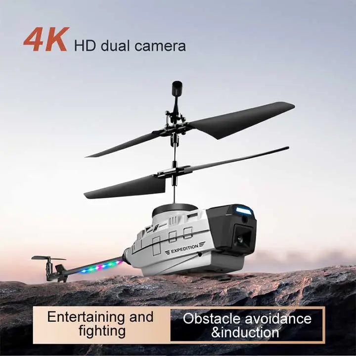 RC Helicopter Drone 4K Dual Camera, Obstacle Avoidance, Hover, LED Toys for Boys