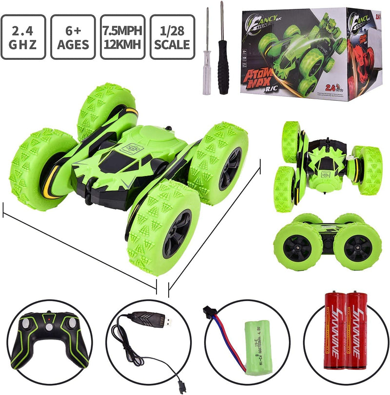 RC Stunt Car, Double-Sided, 360° Spins, Toy for Kids 6+, Green